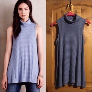 Puella ANTHRO Blue Grey Stripe Mock Neck Rib Tunic Tank $78 EUC M